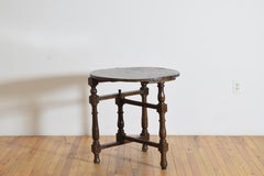 English Early 18th century Rustic Round Turned Walnut Folding Travel Table