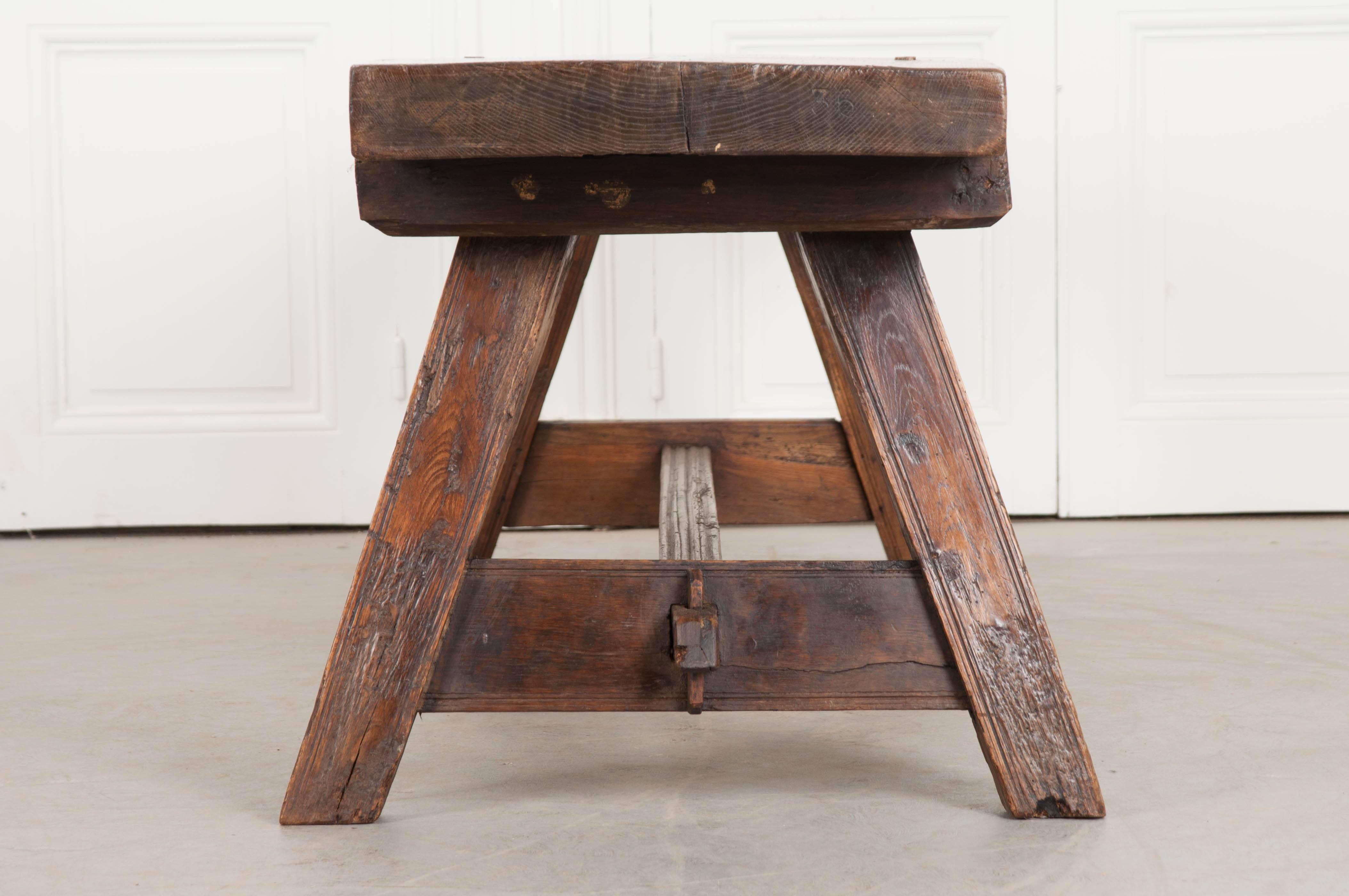 Country English Early 18th Century Thick Oak Bench
