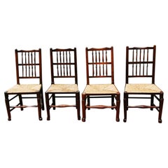 English Early 19th Century Assembled Set of Four Lancashire Spindleback Chairs