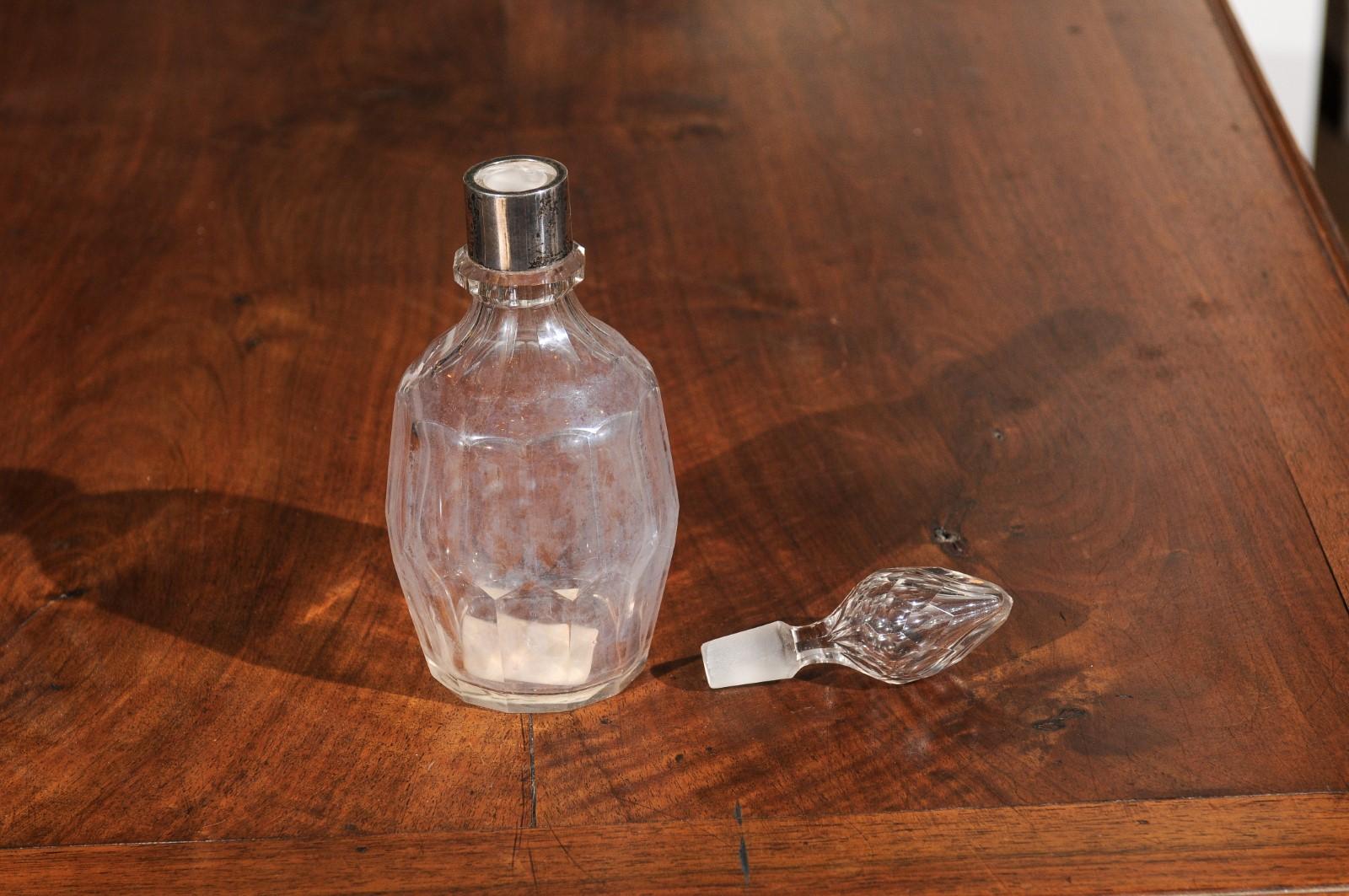 English Early 19th Century Crystal Toiletry Bottle with Stopper and Silver Neck 6