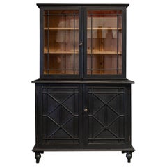 Antique English Early 19th Century Gothic Revival Glazed Ebonized Bookcase / Dresser