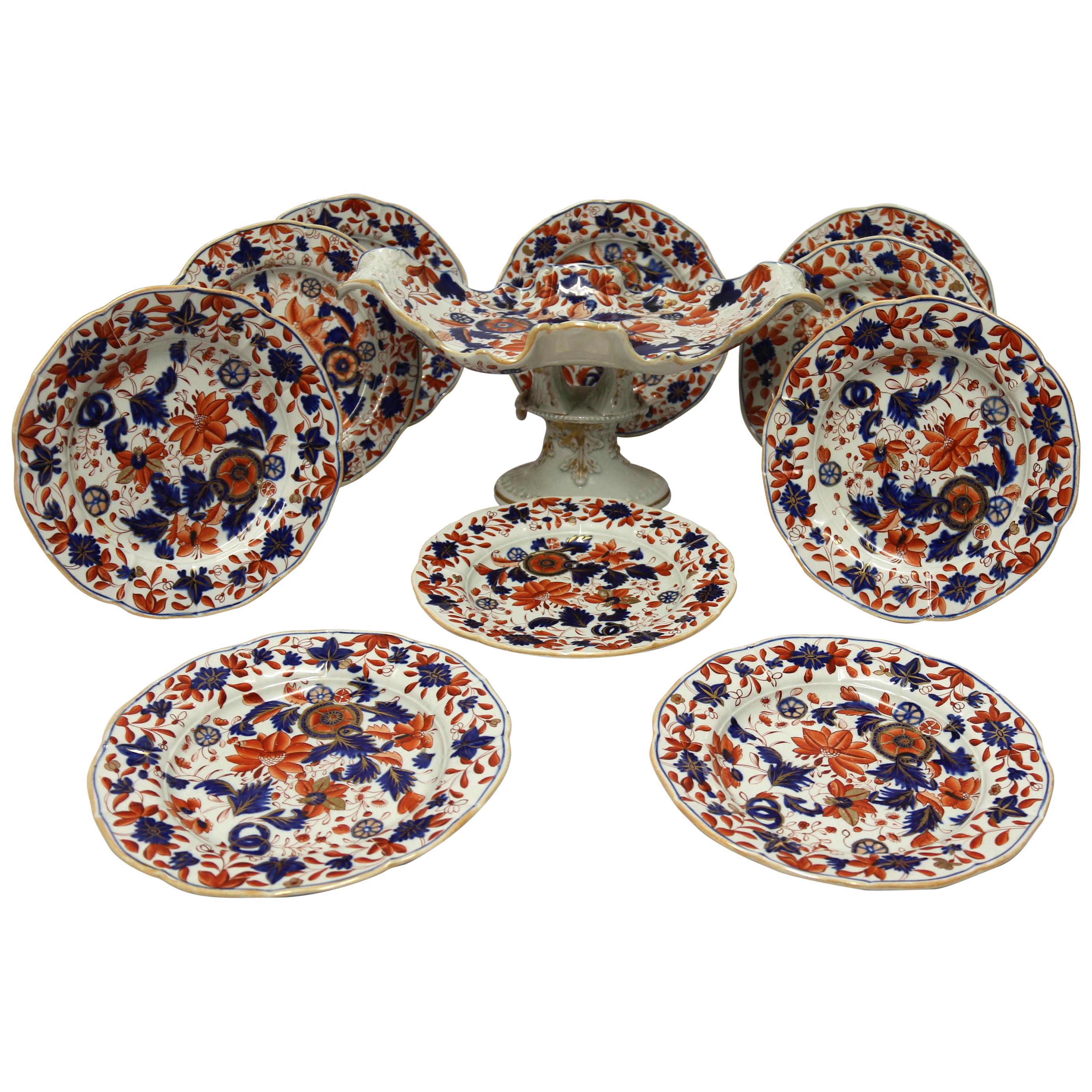 English Early 19th Century Hand Painted Masons Ironstone Dessert Service For Sale