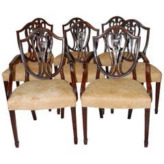 Antique English Early 19th Century Hepplewhite Shieldback Dining Chairs, Set of Eight