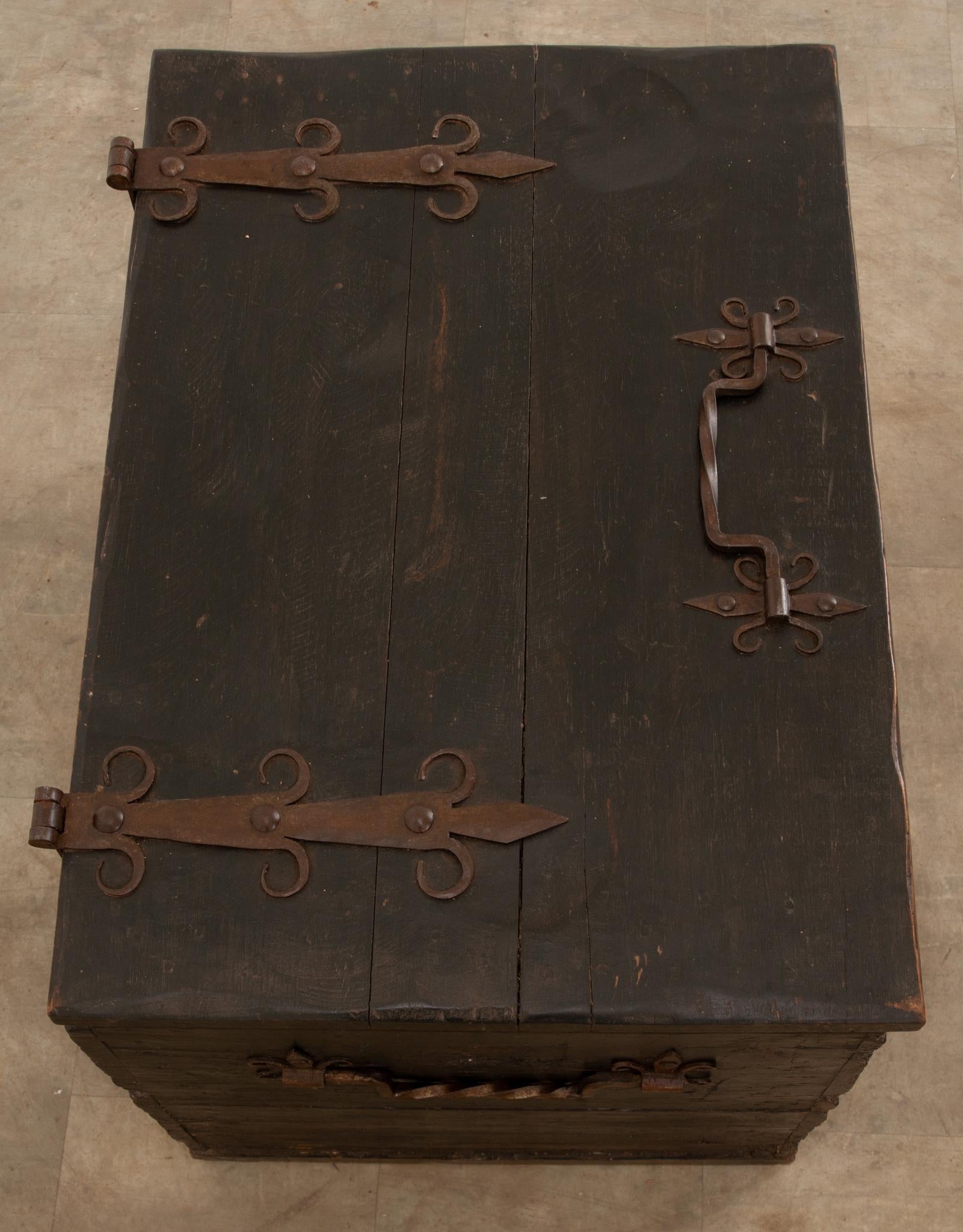 Patinated English Early 19th Century Iron Bound Coffer For Sale