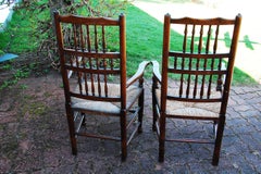 English Early 19th Century Matched Pair of Spindleback Armchairs in Elm