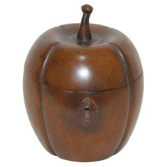 English Early 19th Century Melon Shaped Tea Caddy Carved in Walnut