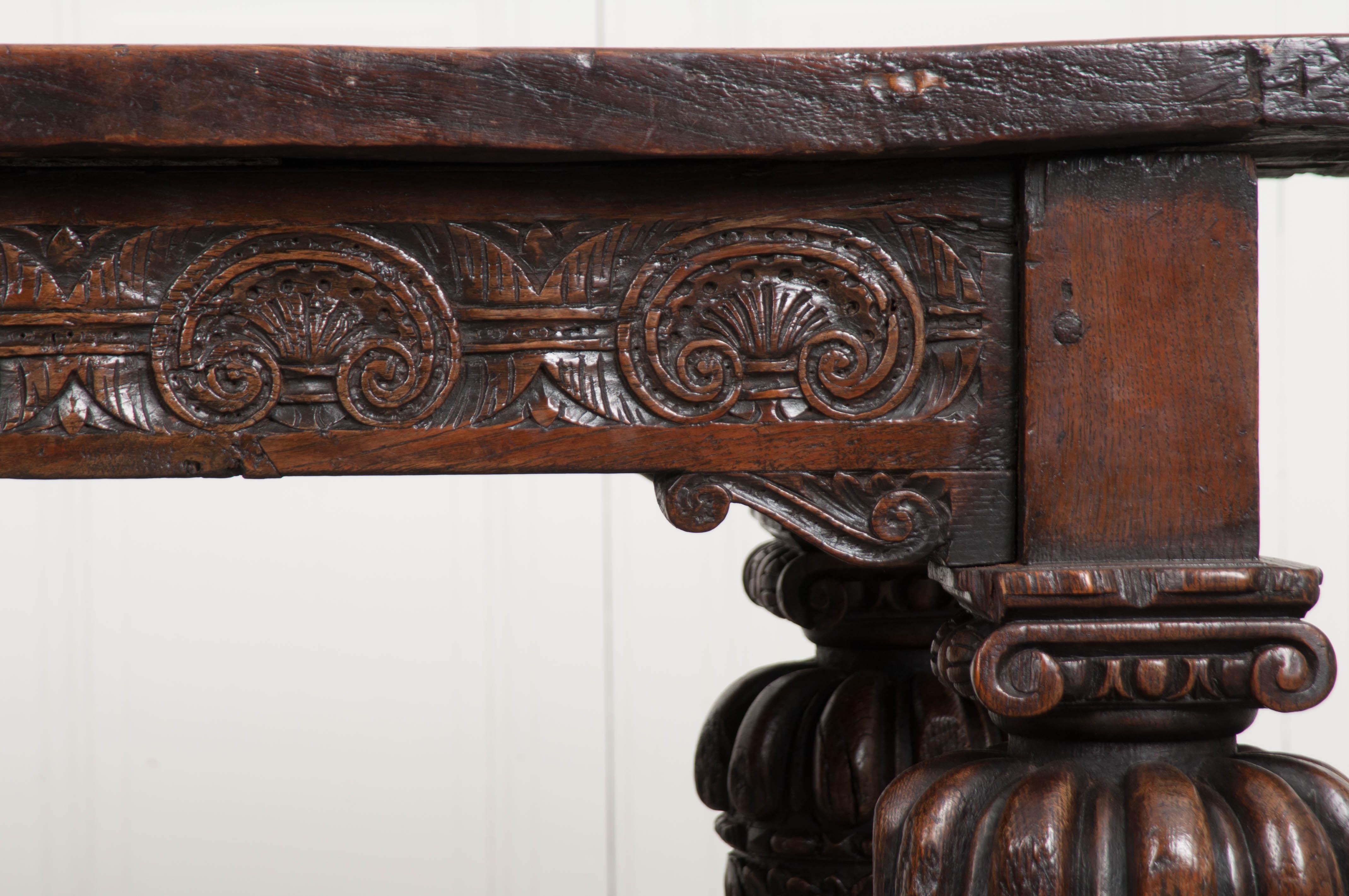 Hand-Carved Spanish Early 19th Century Oak Refectory Table For Sale