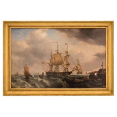 English Early 19th Century Oil on Canvas Painting of a Maritime Scene
