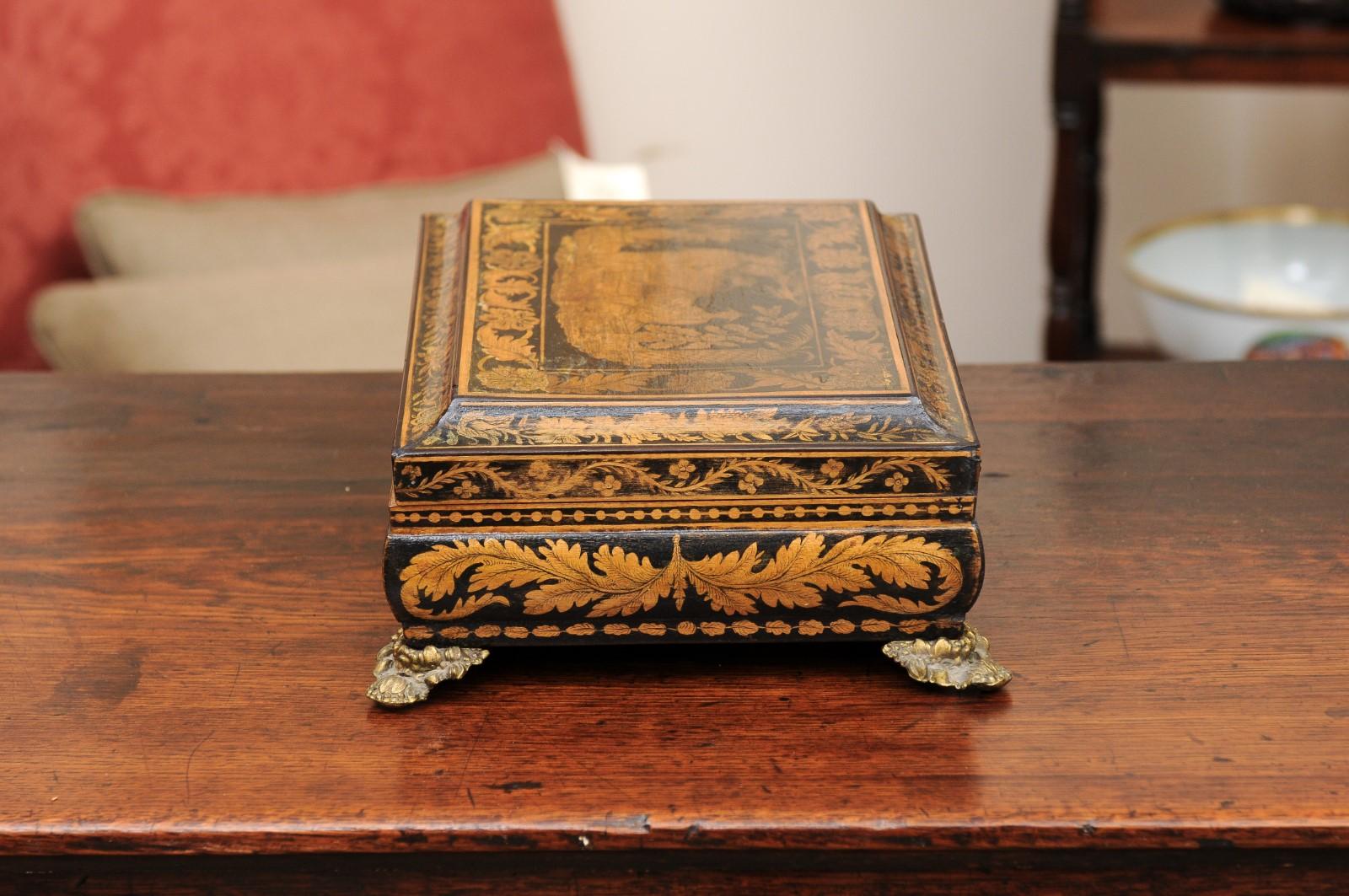 English Early 19th Century Penwork Box with Chinoiserie Decoration For Sale 9