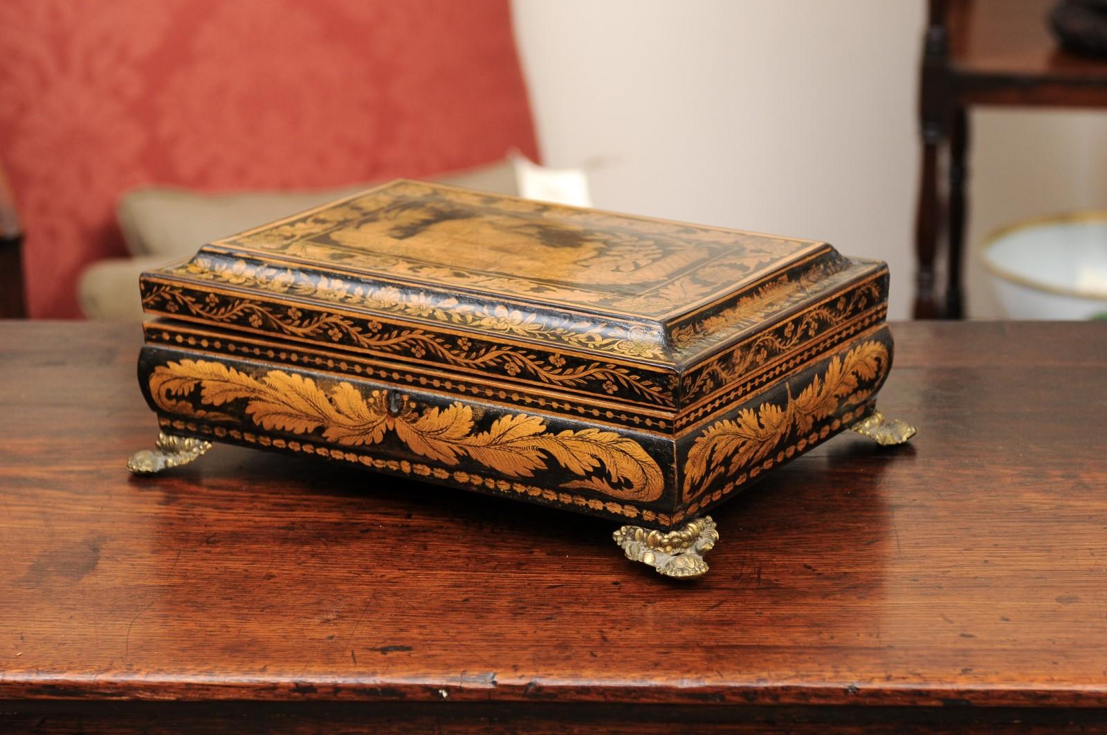 English Early 19th Century Penwork Box with Chinoiserie Decoration For Sale 10