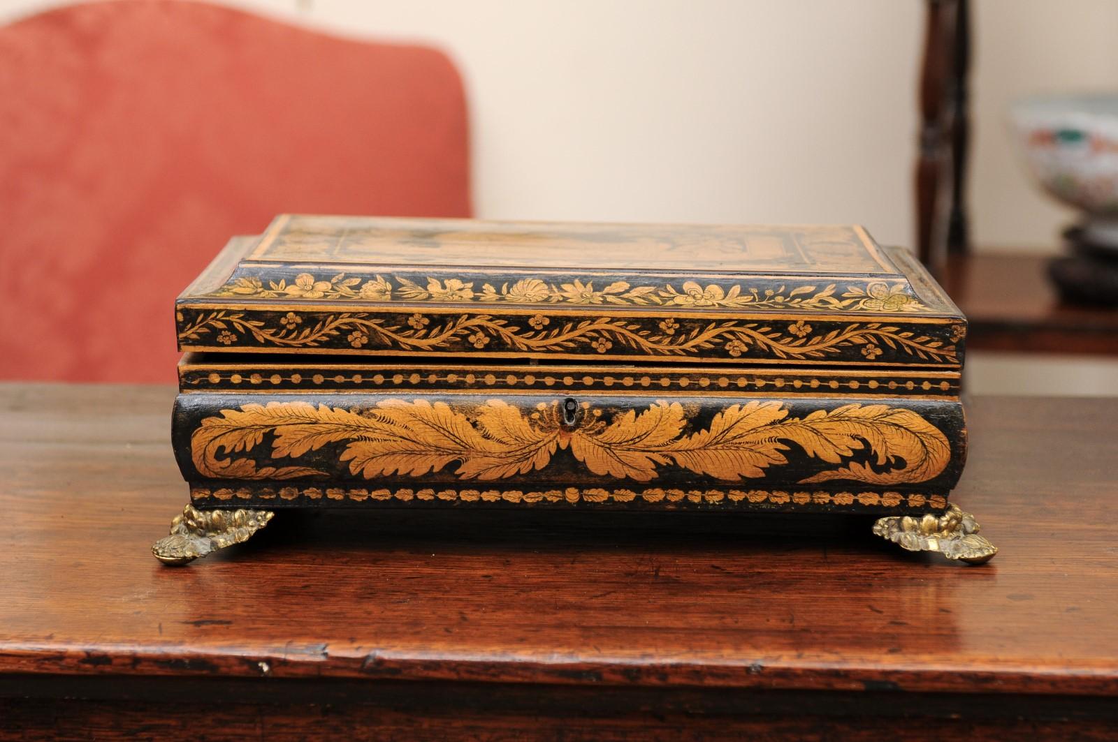 English Early 19th Century Penwork Box with Chinoiserie Decoration For Sale 11