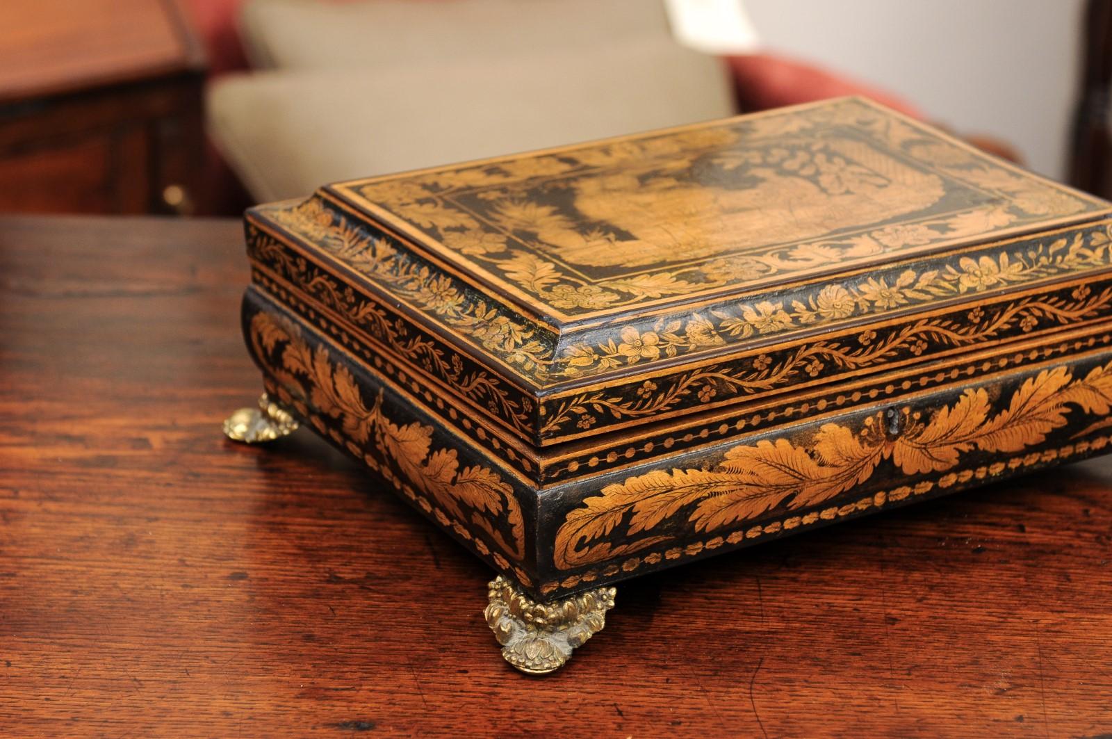 English Early 19th Century Penwork Box with Chinoiserie Decoration For Sale 1