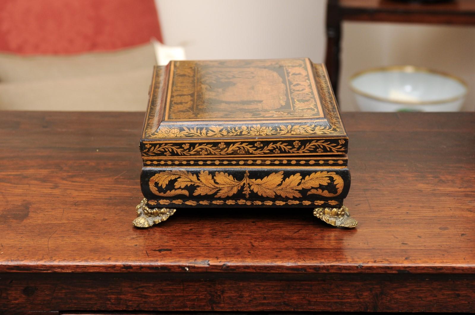 English Early 19th Century Penwork Box with Chinoiserie Decoration For Sale 5