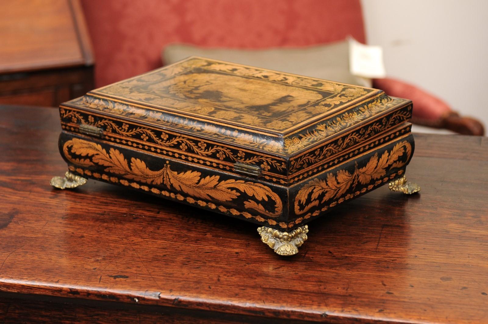 English Early 19th Century Penwork Box with Chinoiserie Decoration For Sale 6