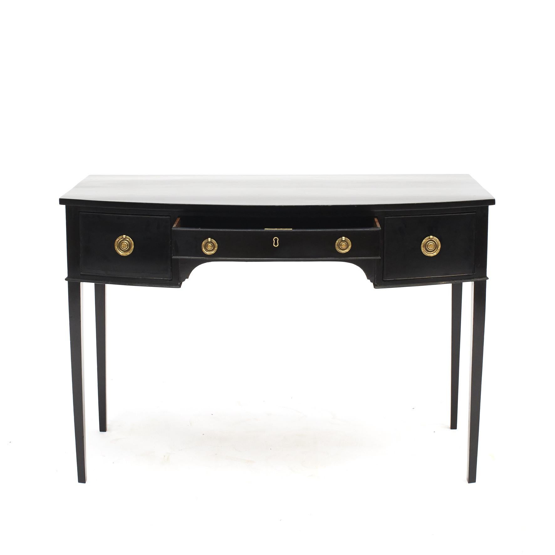 Regency console table with 3 drawers in black polished mahogany,
England, 1810-1820.
