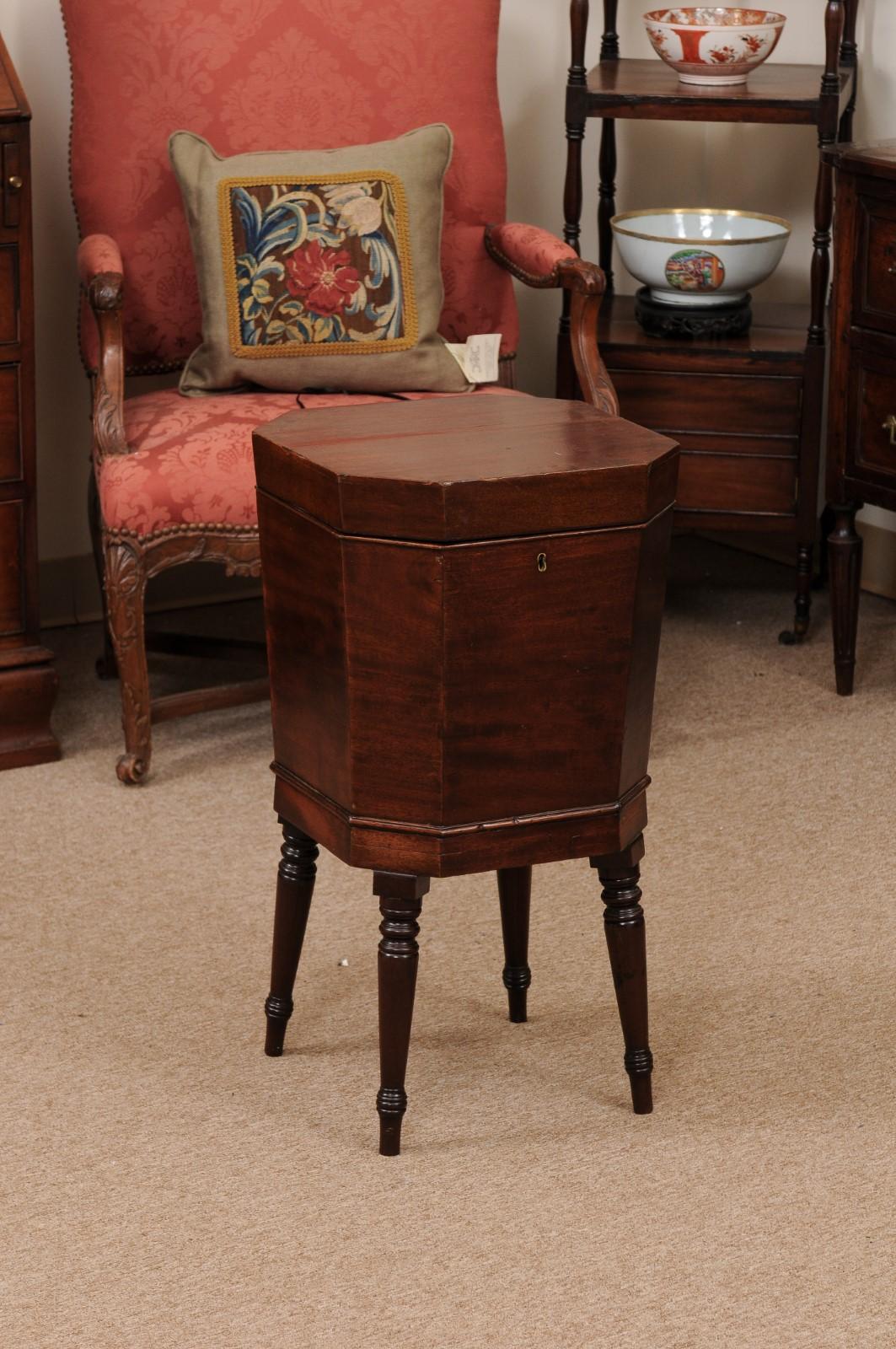 English Early 19th Century Regency Mahogany Cellarette with Octagonal Form Top  For Sale 7