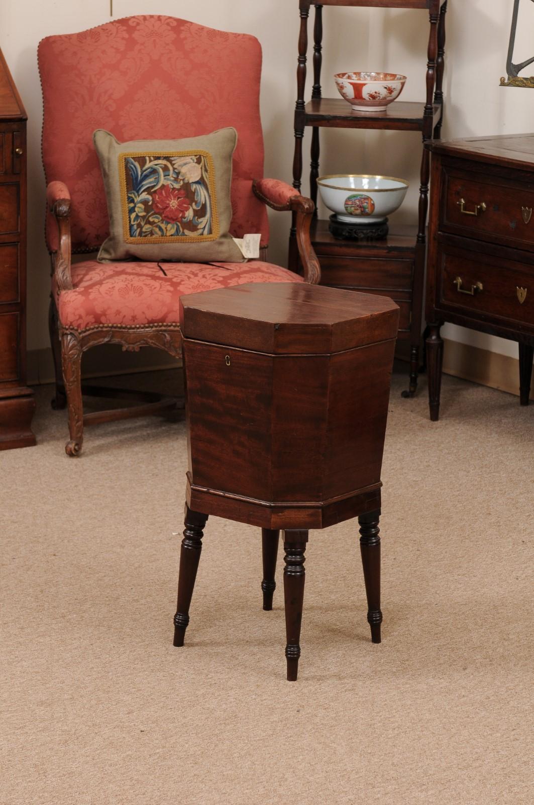 English Early 19th Century Regency Mahogany Cellarette with Octagonal Form Top  For Sale 4