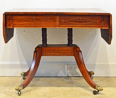 English Early 19th Century Regency Rose Wood and Satinwood Inlay Sofa Table