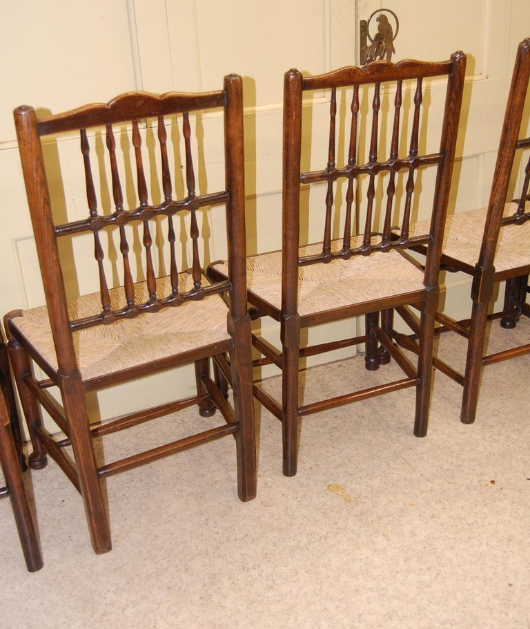 English Early 19th Century Set of Six Fan Back Spindleback Sidechairs