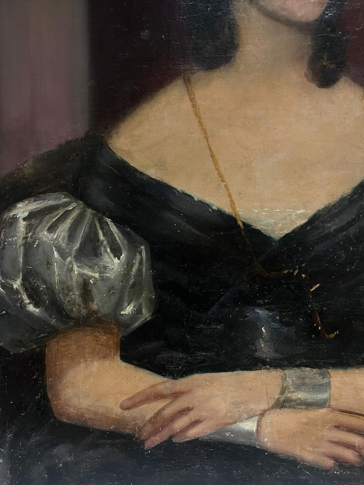 Antique English Portrait of Georgian Lady circa 1820/30 period Large Oil Canvas - Painting by English early 19th