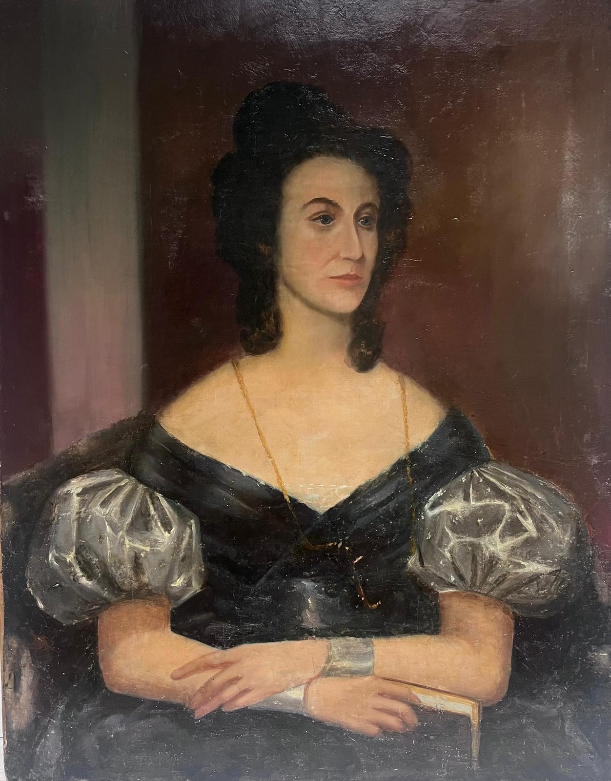 English early 19th Figurative Painting - Antique English Portrait of Georgian Lady circa 1820/30 period Large Oil Canvas