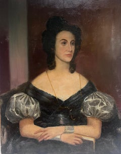Antico ritratto inglese di signora georgiana del periodo 1820/30 circa Grande tela ad olio