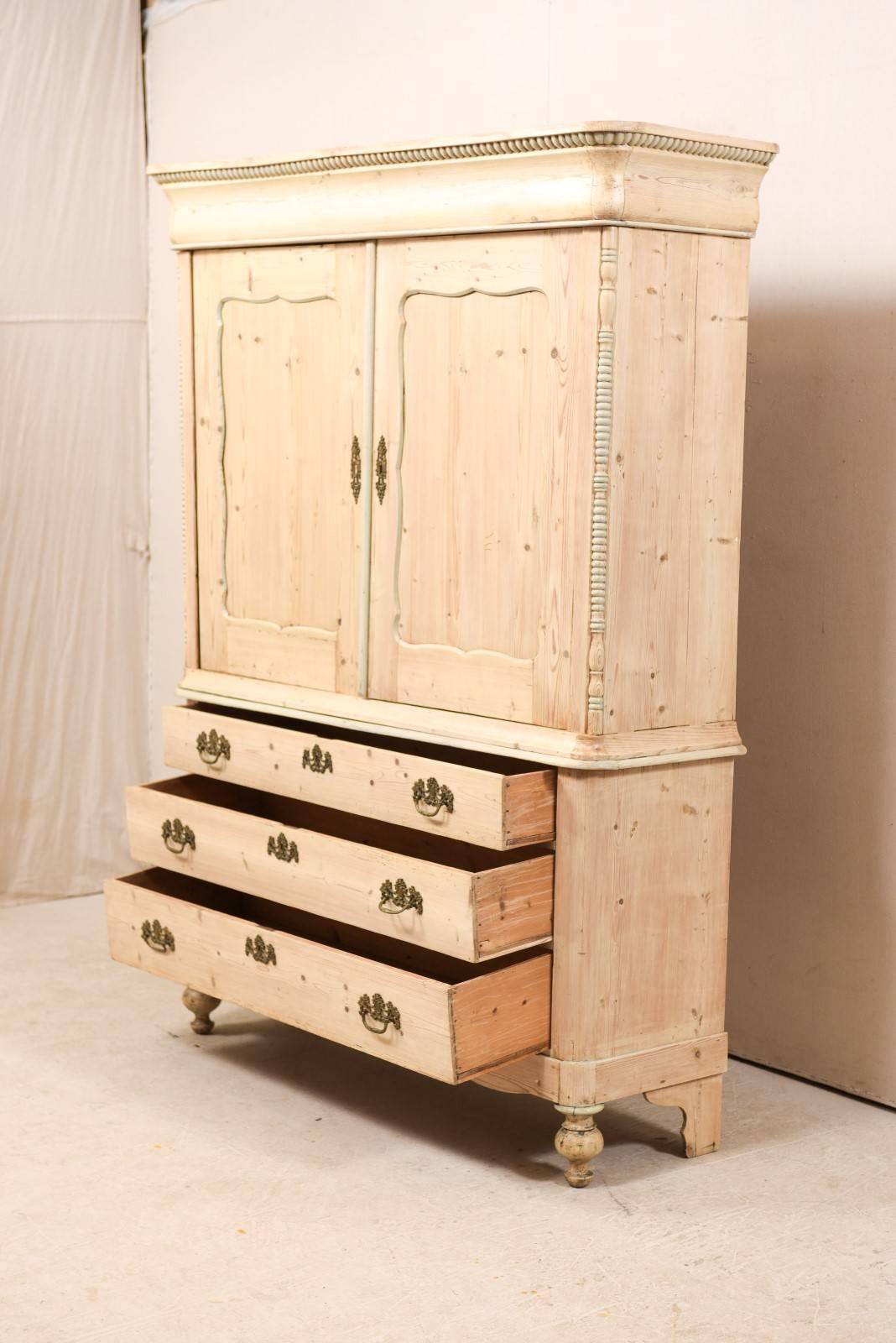 English Early 20th C. Bleached Wood Tall Storage Cabinet w/ 3 Graduated Drawers 6