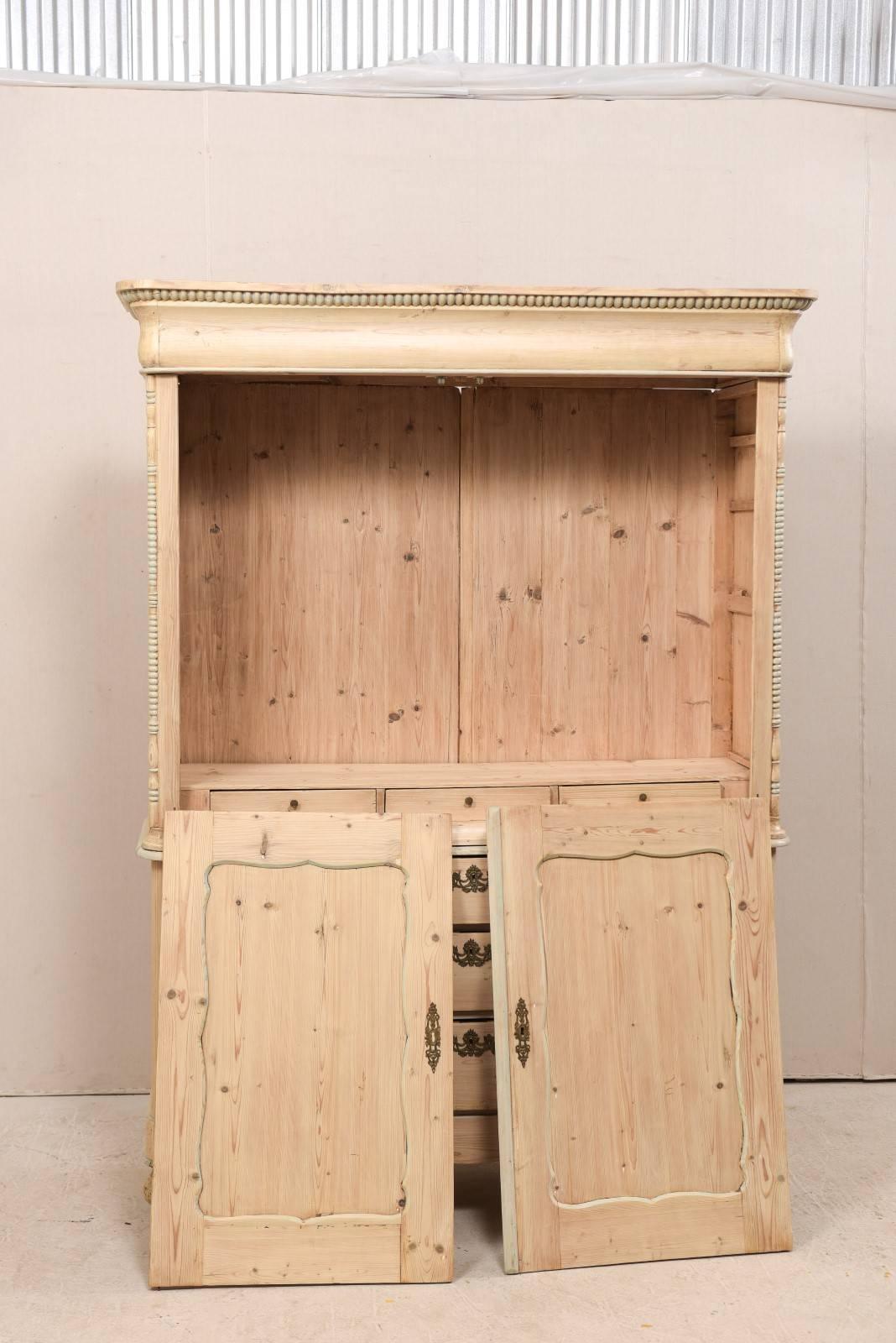 20th Century English Early 20th C. Bleached Wood Tall Storage Cabinet w/ 3 Graduated Drawers