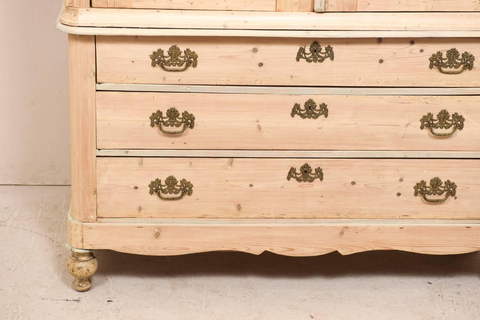 English Early 20th C. Bleached Wood Tall Storage Cabinet w/ 3 Graduated Drawers 2