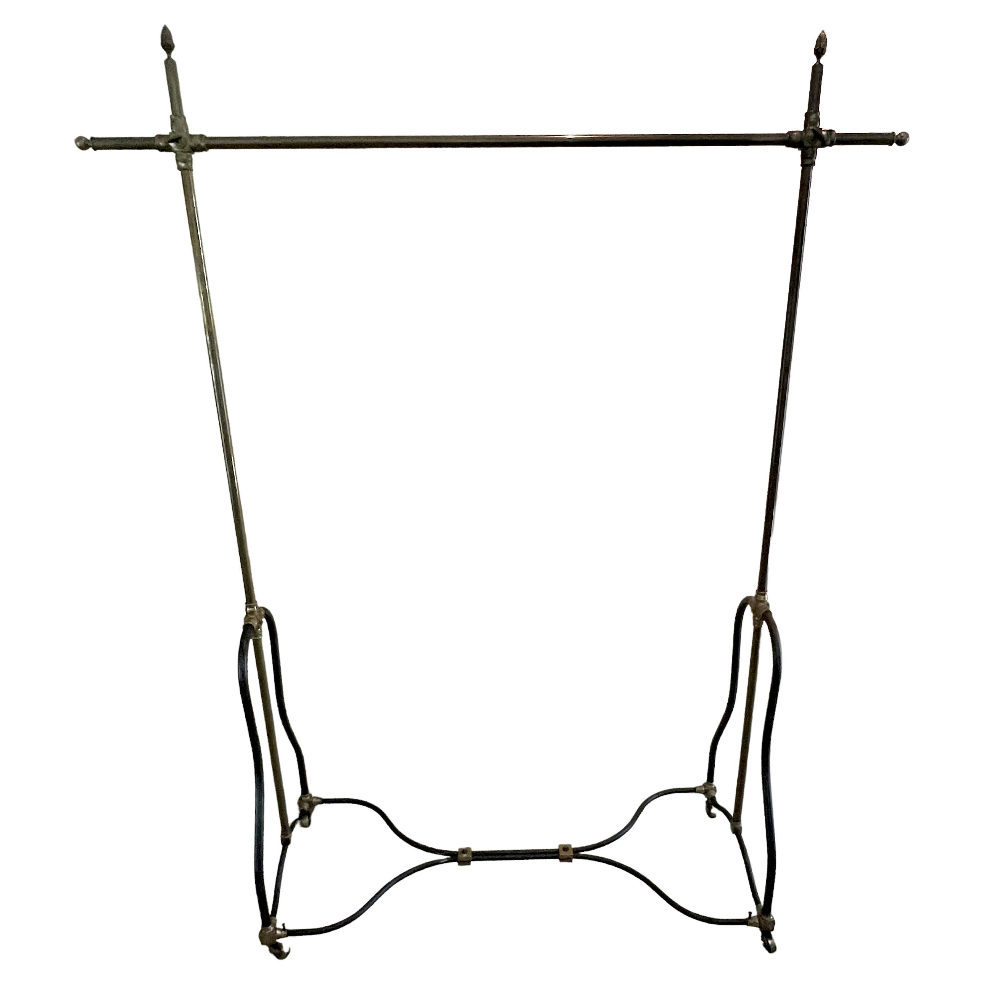 English Early 20th Century Brass and Iron Adjustable Wardrobe Rack or Stand