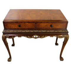 Antique English Early 20th Century Burr Walnut Side Table