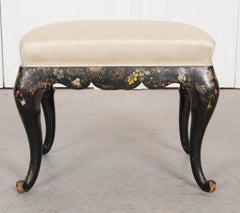 Early-20th Century English Chinoiserie Hand-Painted and Cabriole Leg Stool