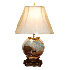 English Early 20th Century Hand Painted Vase "Straithes, Yorkshire" Now a Lamp