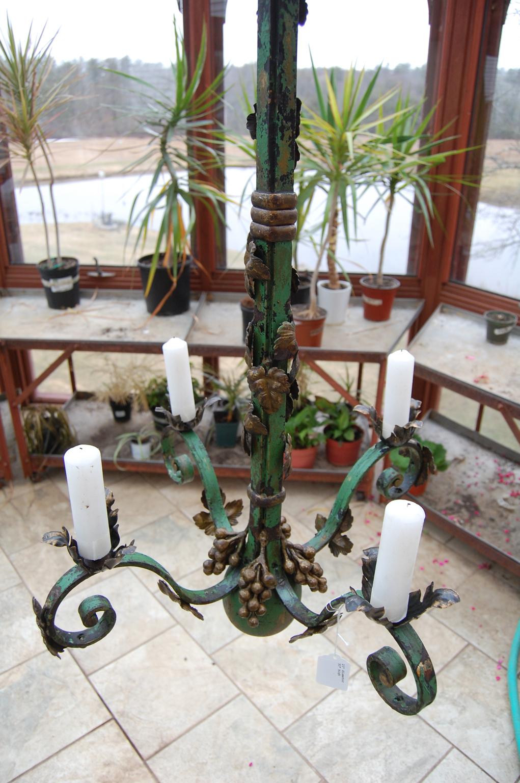 Country English Early 20th Century Iron Chandelier with Grape Motif, Original Paint For Sale