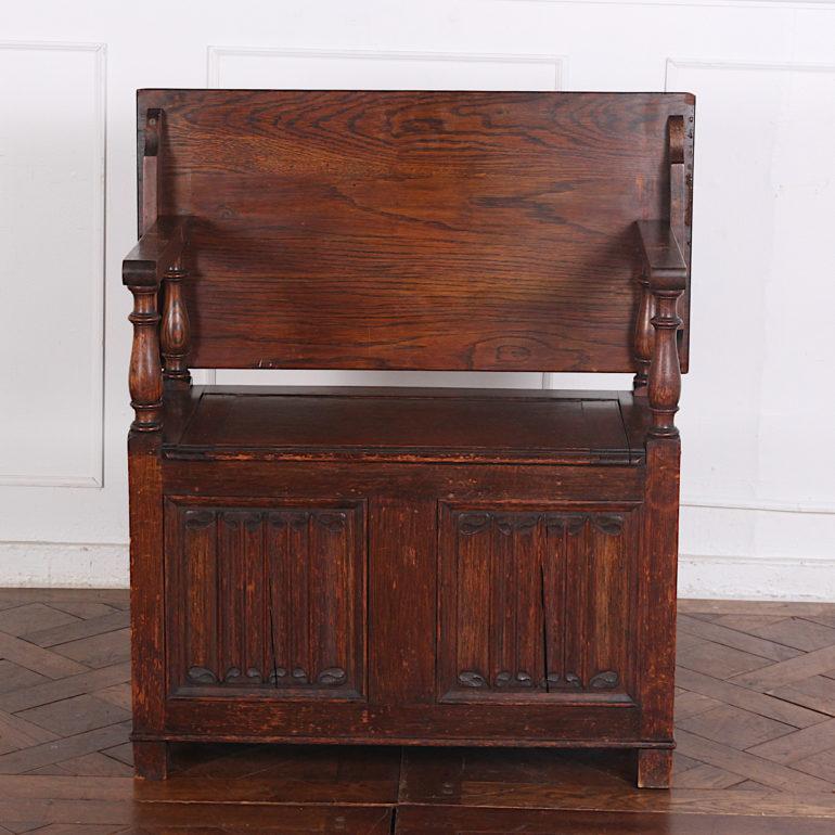 Carved English Early 20th Century Oak Monk's Bench Console Table