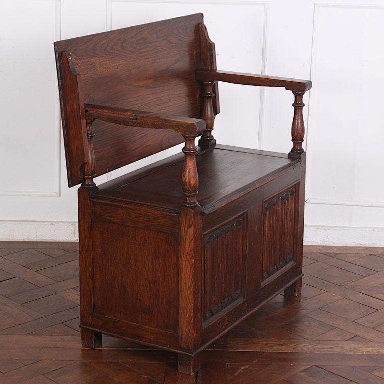 English Early 20th Century Oak Monk's Bench Console Table 2