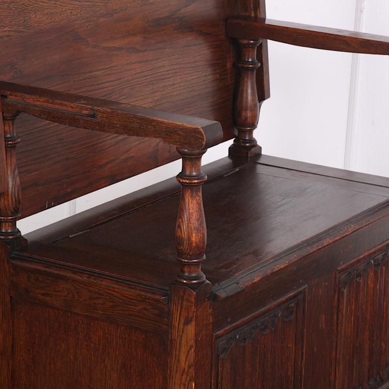 English Early 20th Century Oak Monk's Bench Console Table 3