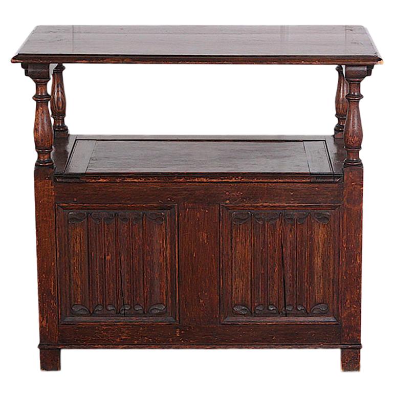 English Early 20th Century Oak Monk's Bench Console Table