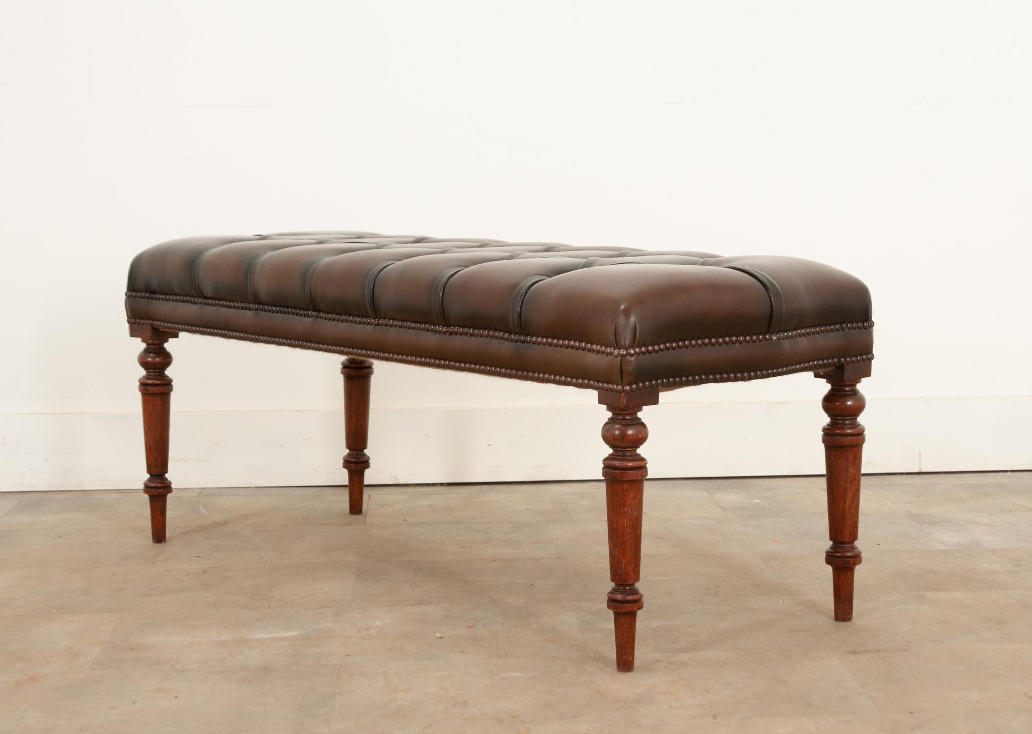 English Early 20th Century Tufted Leather Bench 4