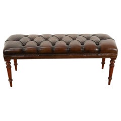 Vintage English Early 20th Century Tufted Leather Bench