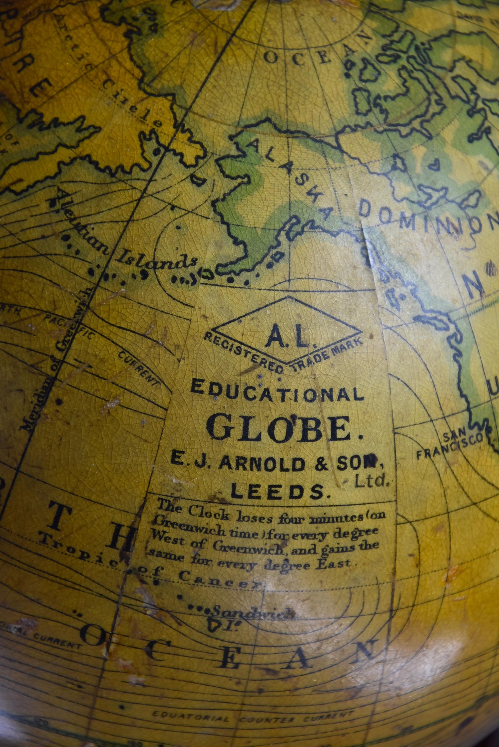 Mahogany English Educational Table Globe by E.J. Arnold & Sons Ltd. Leeds For Sale