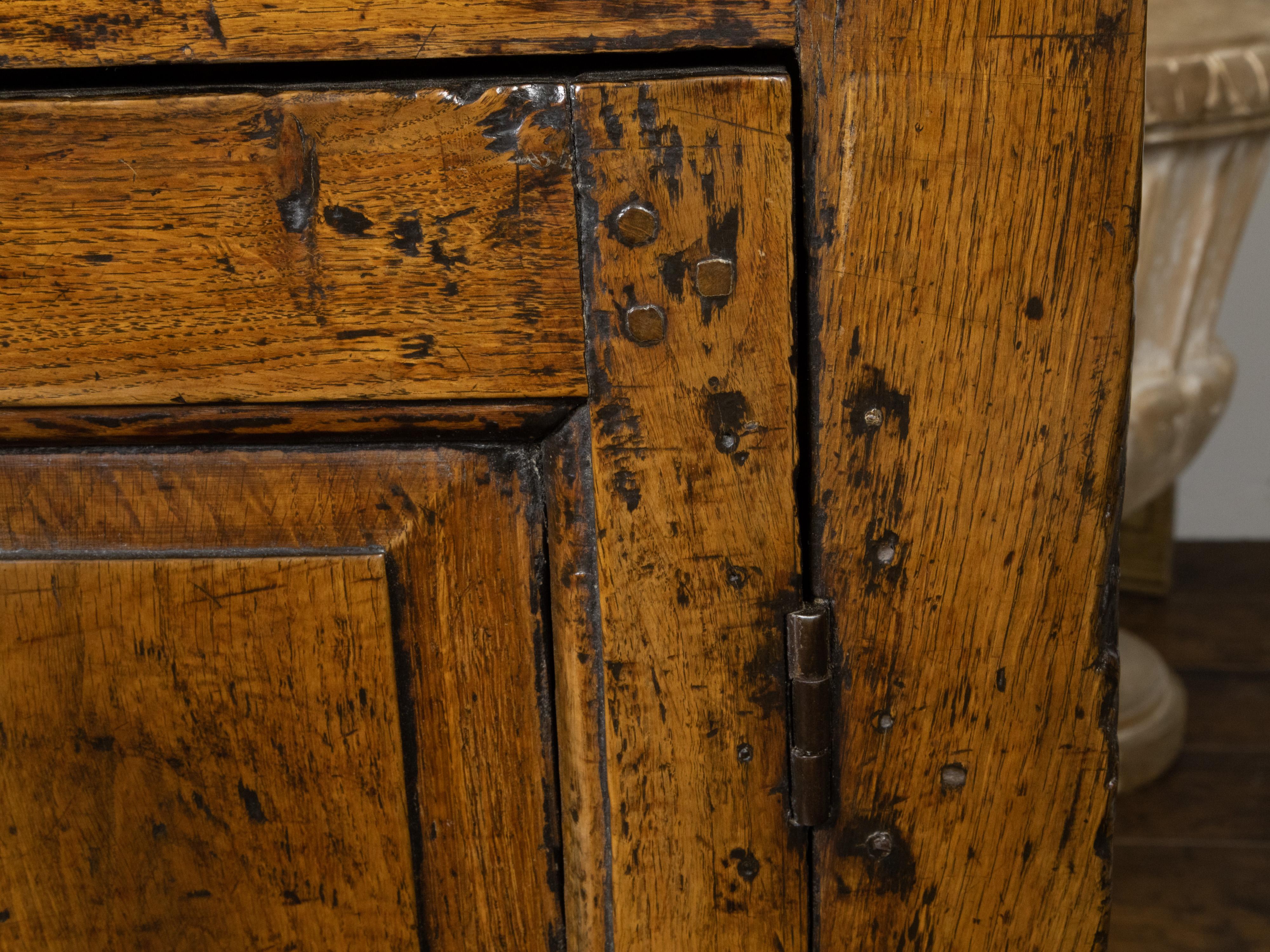 English Early Oak Cupboard with Two Doors and Distressed Patina, 18th Century For Sale 6