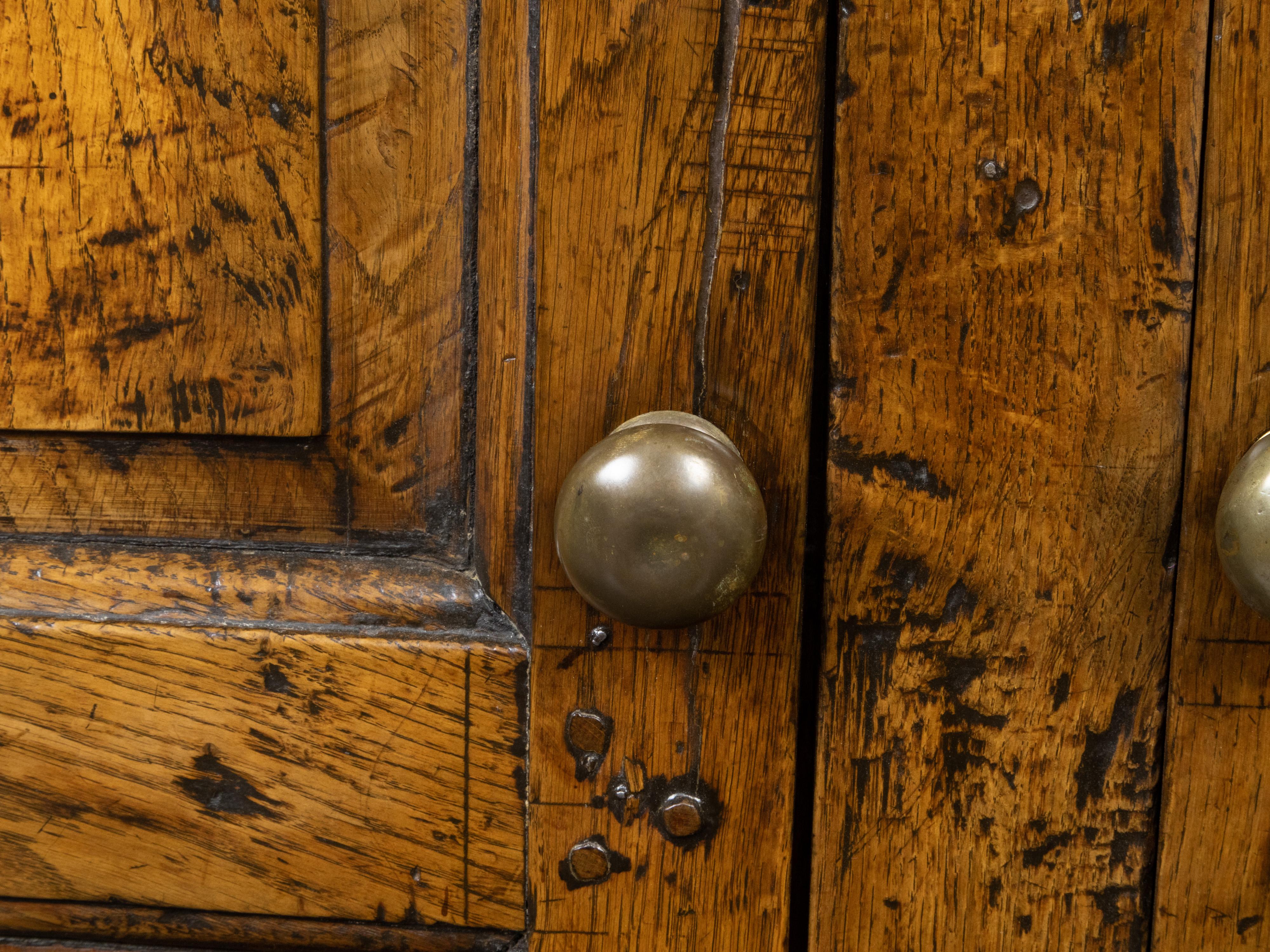 English Early Oak Cupboard with Two Doors and Distressed Patina, 18th Century For Sale 8