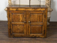 English Early Oak Cupboard with Two Doors and Distressed Patina, 18th Century