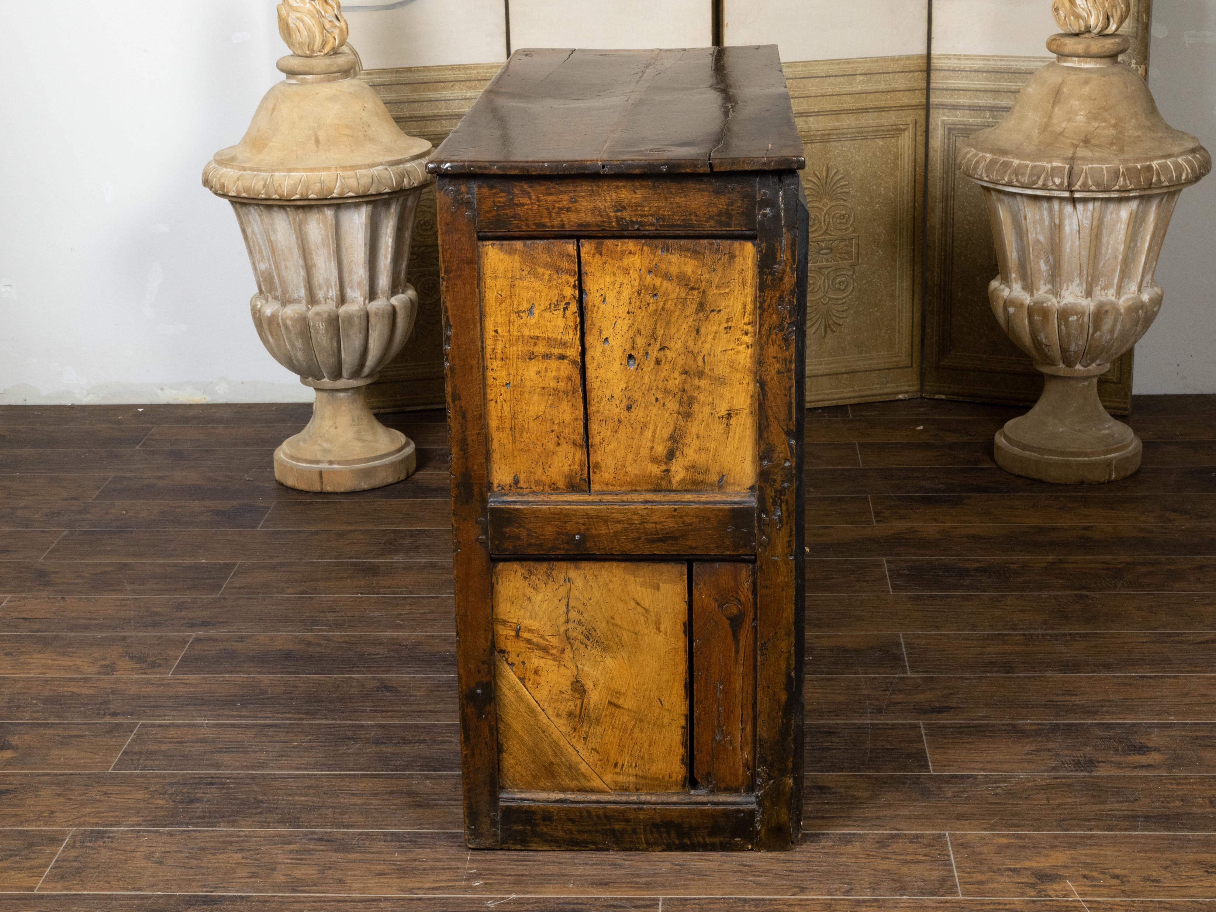 18th Century and Earlier English Early Oak Cupboard with Two Doors and Distressed Patina, 18th Century For Sale