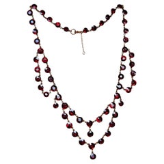 English Early Victorian Almandine Swags Garnet 9 KT Gold Necklace Circa 1850s