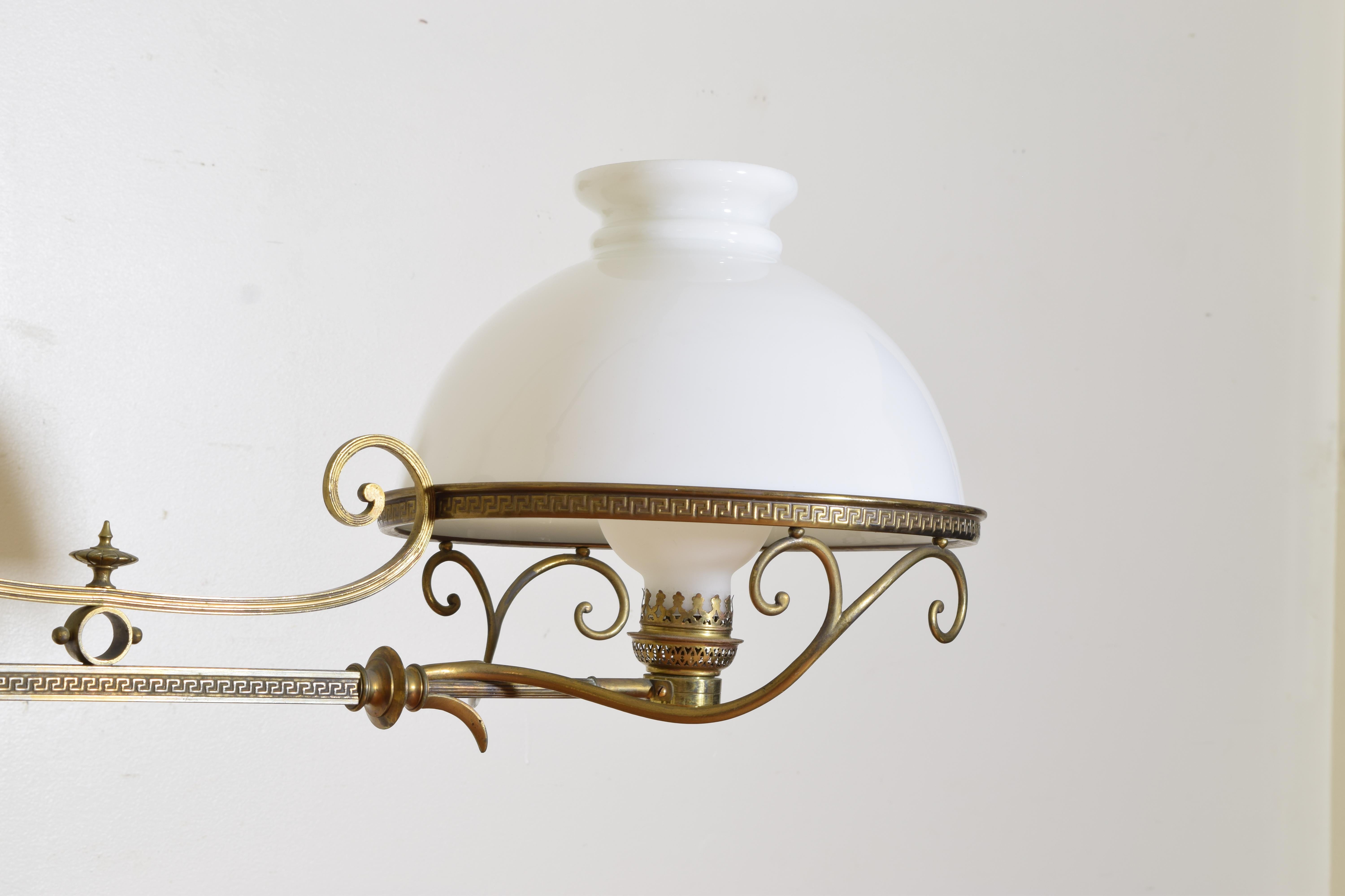 English Early Victorian Brass and Glass 2-Light Billiards Gasolier, ca. 1860 4