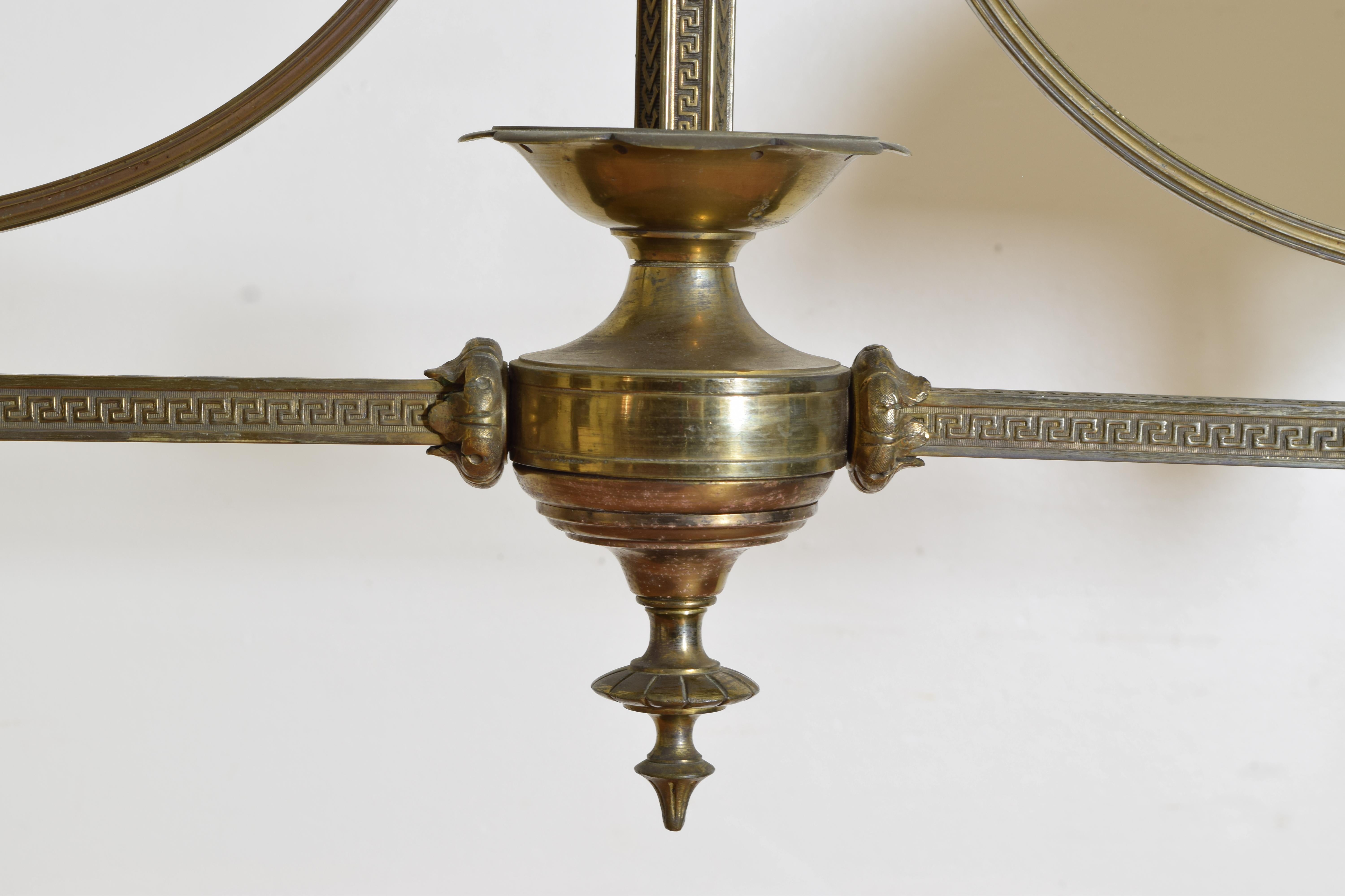 English Early Victorian Brass and Glass 2-Light Billiards Gasolier, ca. 1860 5