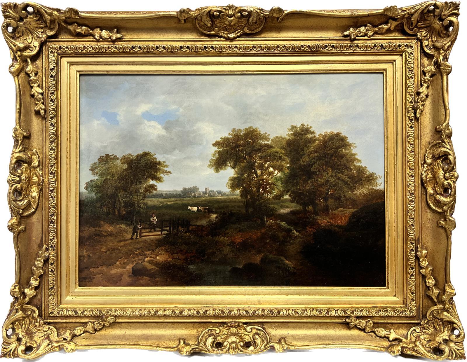 Fine 1830's English Oil Painting Suffolk Rural Landscape, Very Tranquil Scene