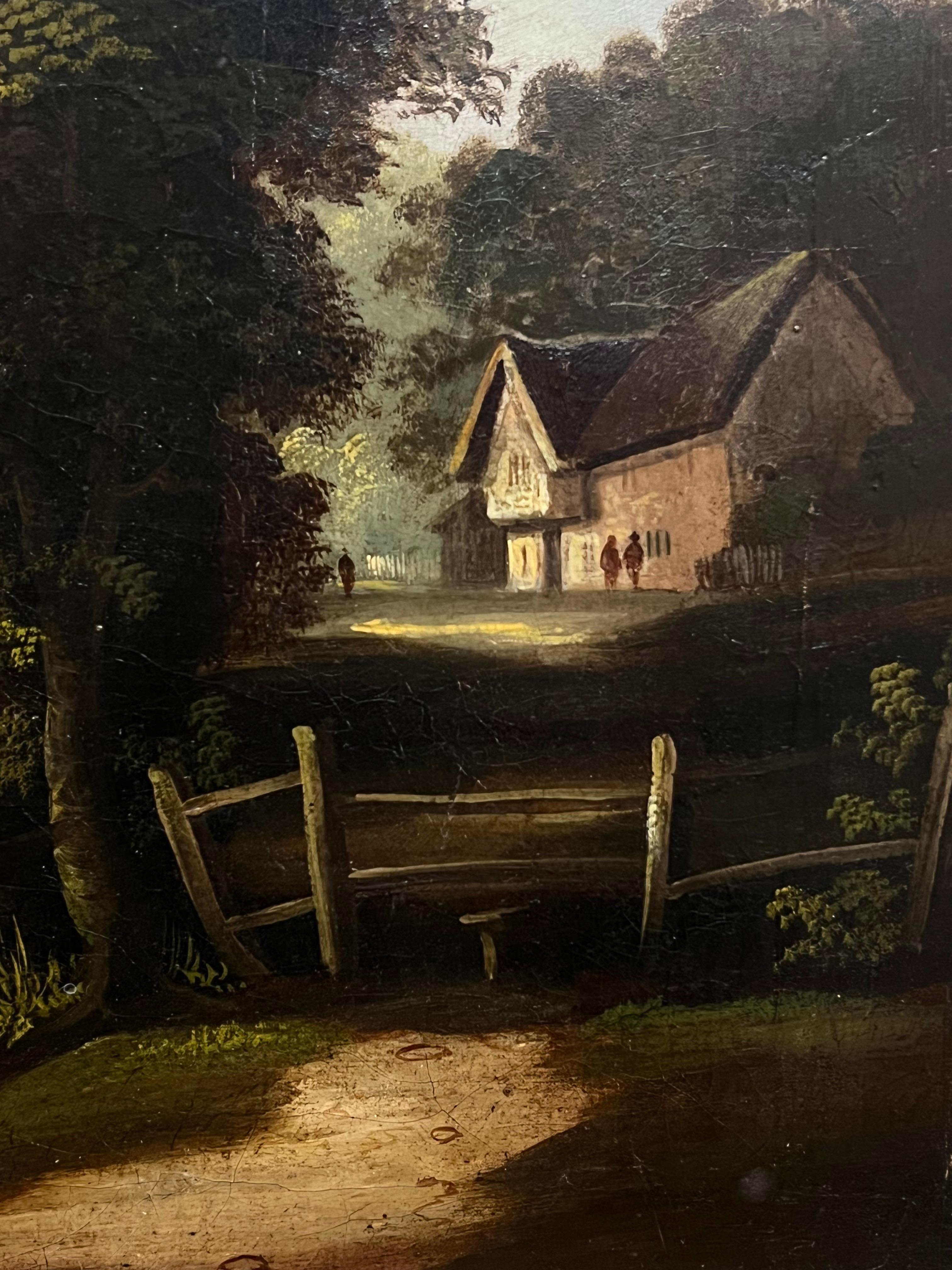 Grande dipinto ad olio inglese del 1830 Paesaggio fluviale tranquillo con vecchio mulino in vendita 3